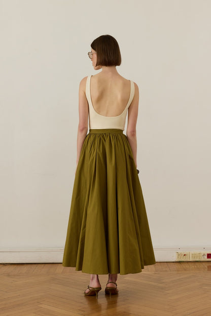 Aria Pleated Poplin Skirt Red