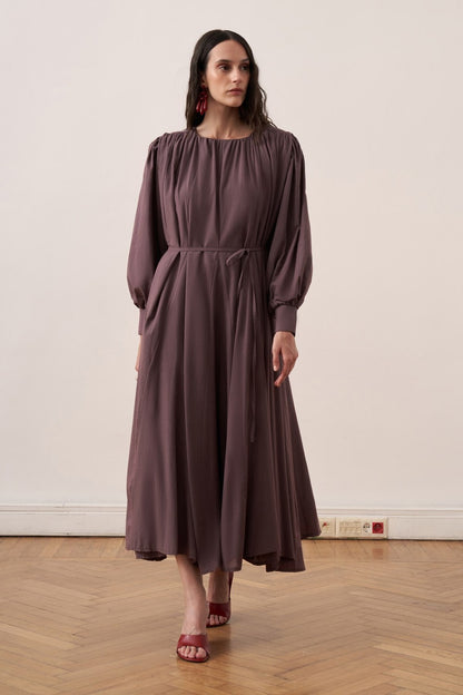 Shirin Voile Long Dress Dark Brown