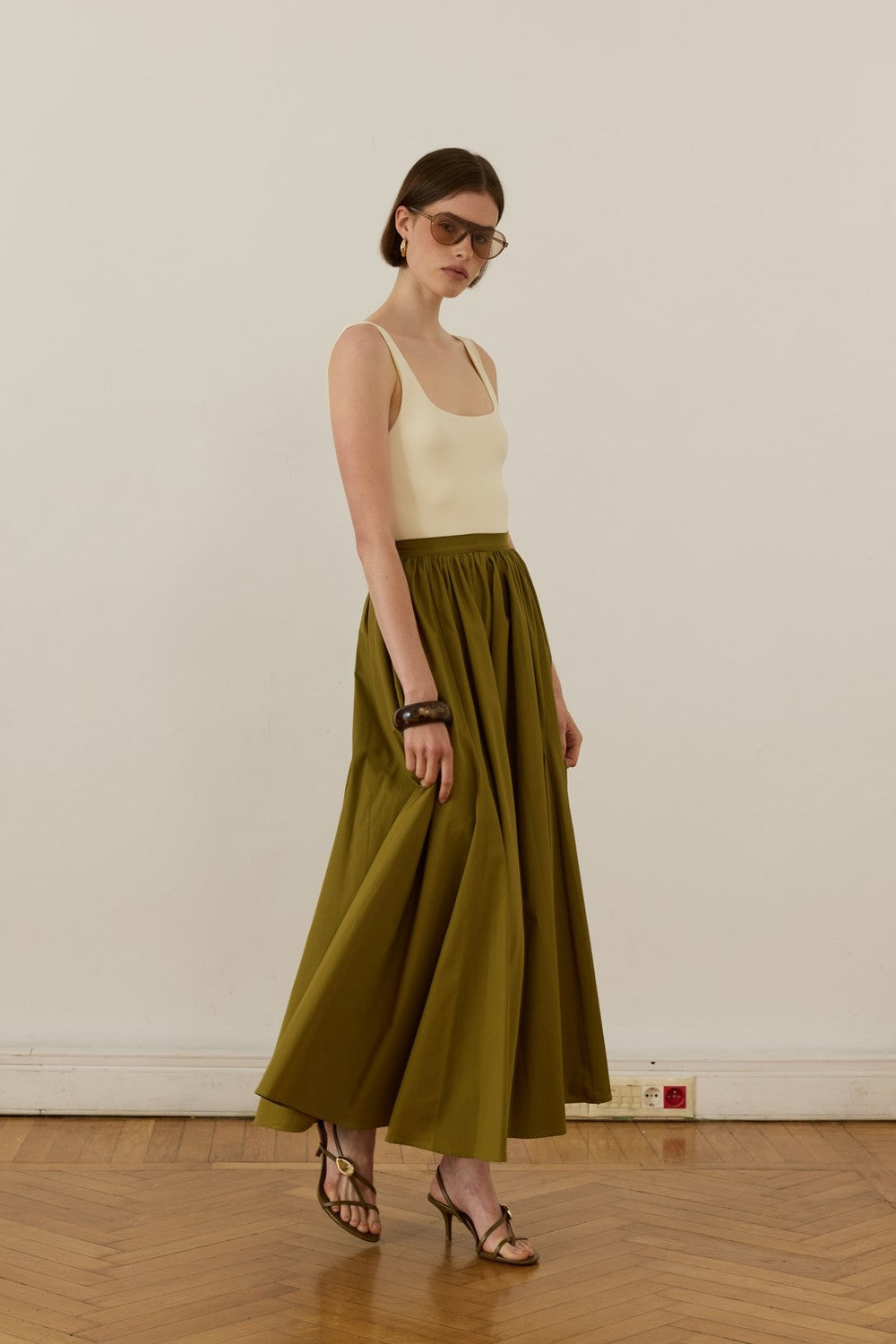 Aria Pleated Poplin Skirt Red