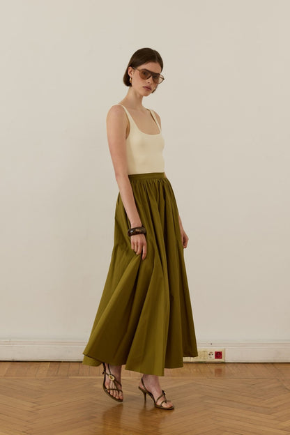 Aria Pleated Poplin Skirt Red