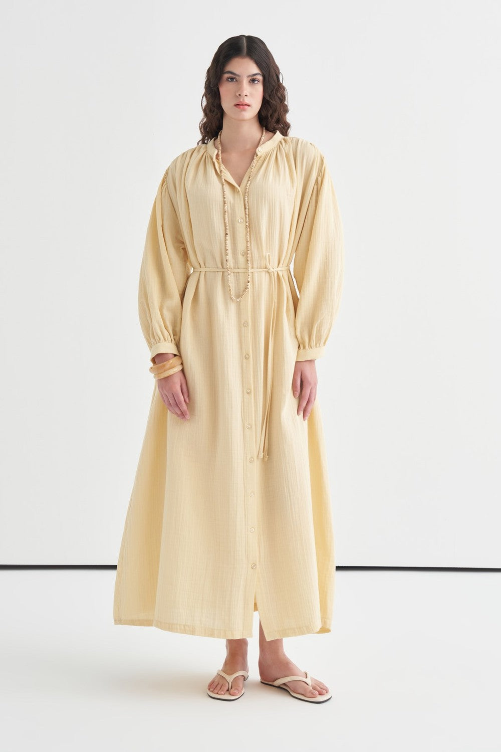 Teti Full-Length Buttoned Muslin Dress