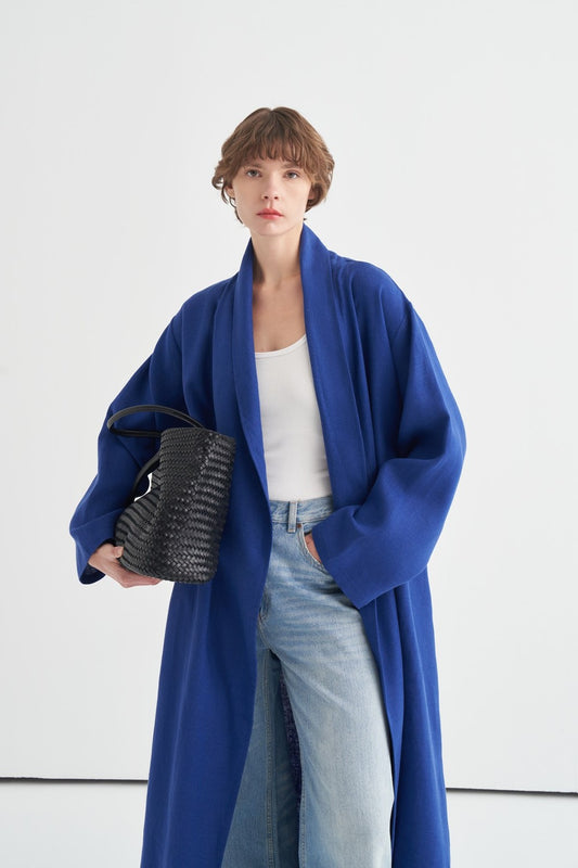 Celes Collar Detail Linen Kimono in Royal Blue