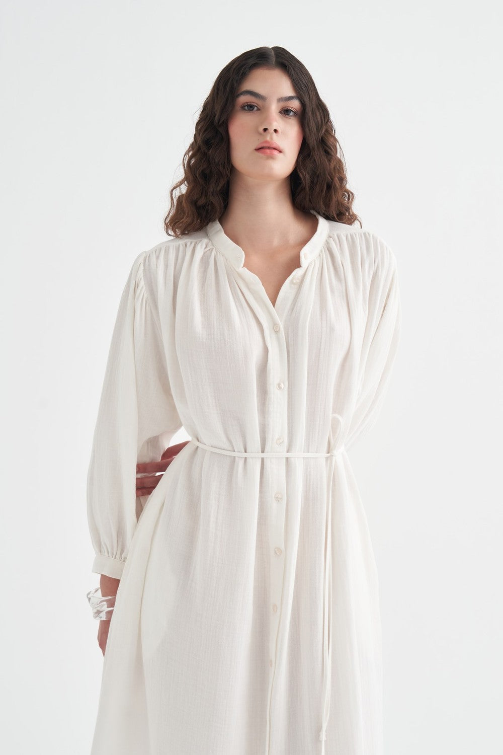 Teti Full-Length Buttoned Muslin Dress