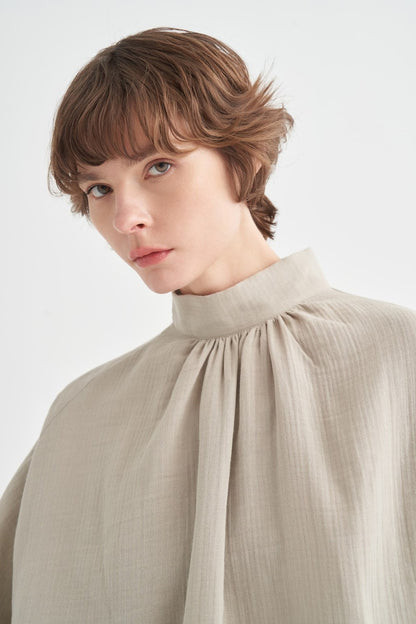 Helena High Neck Muslin Blouse Soft Green