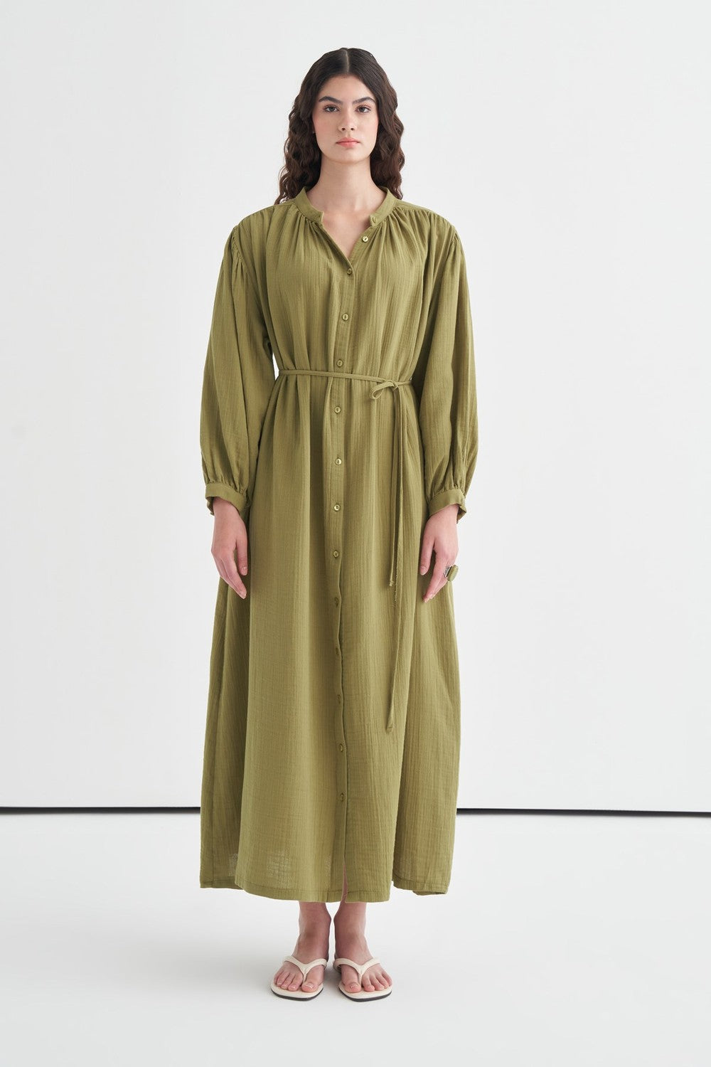 Teti Full-Length Buttoned Muslin Dress