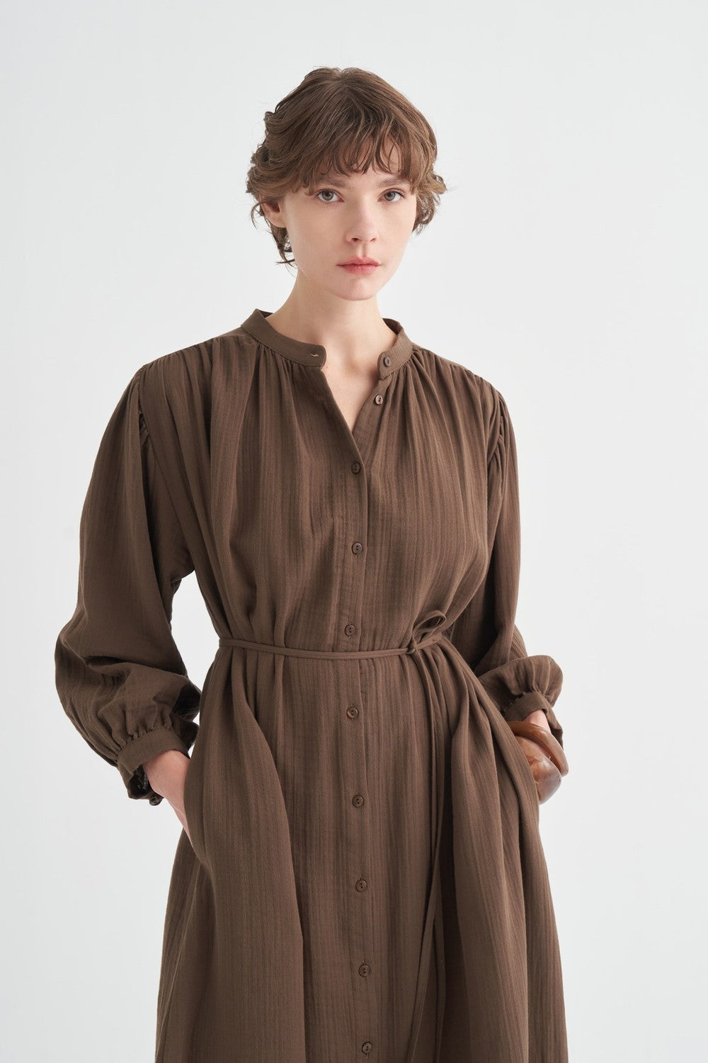 Teti Full-Length Buttoned Muslin Dress