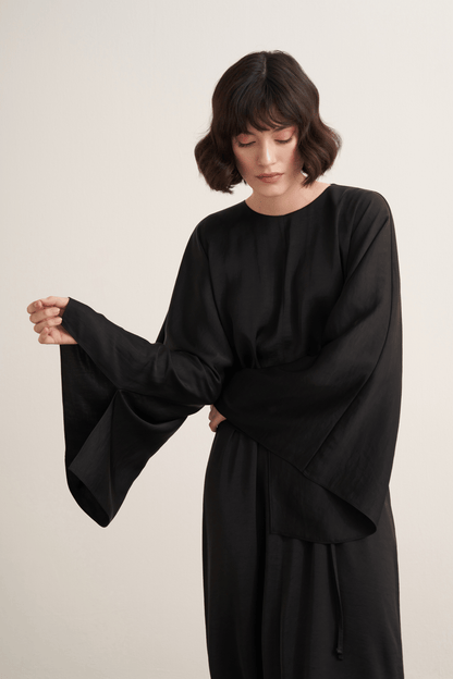 Yasira Batwing Sleeve Satin Dress, Ecru