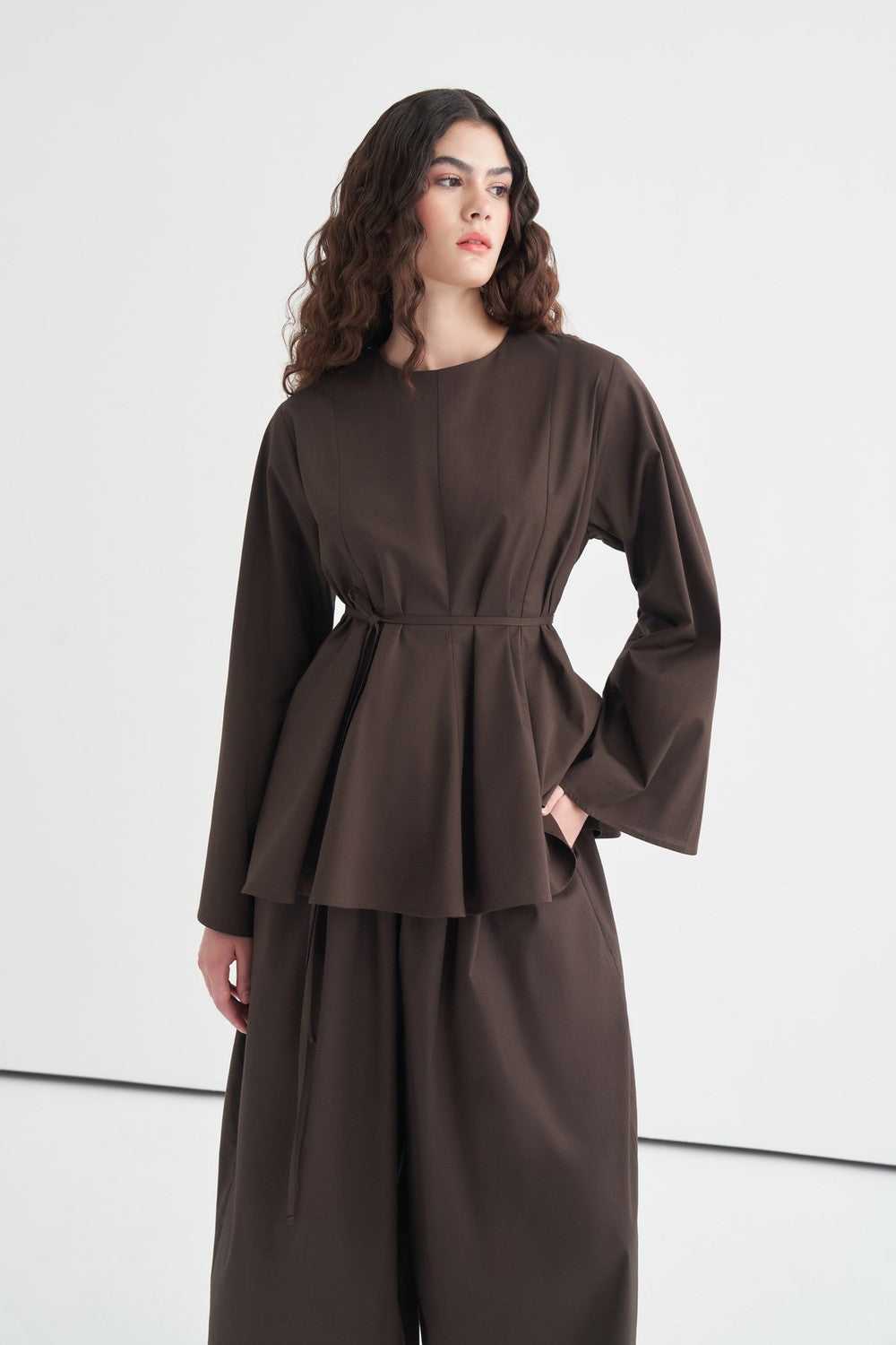 Marsella Ruffled Poplin Blouse Dark Brown