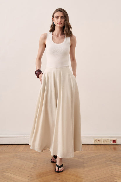 Viola Cup Stitched Linen Skirt Navy Blue