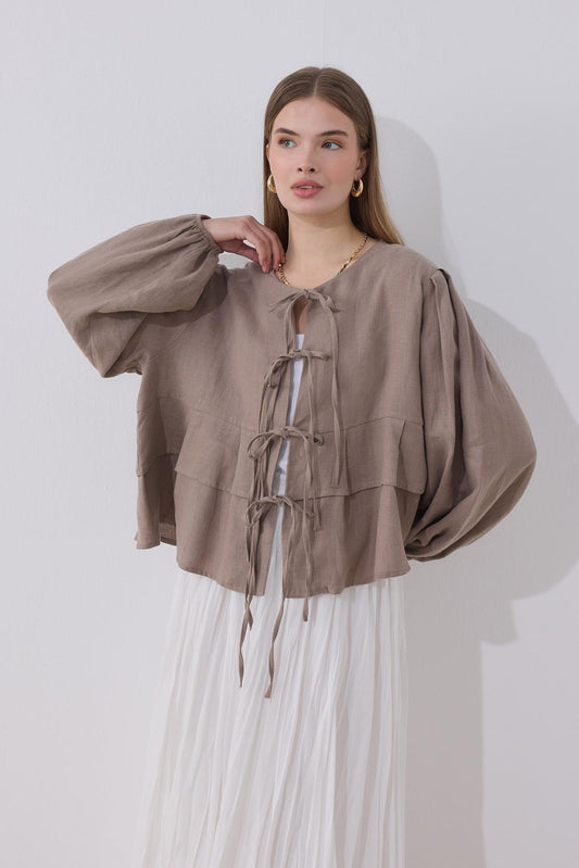 Costa Linen Blouse, Mink
