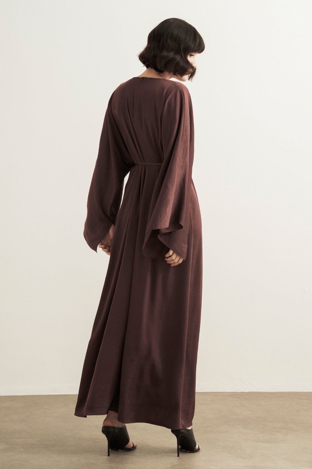 Yasira Batwing Sleeve Satin Dress, Ecru