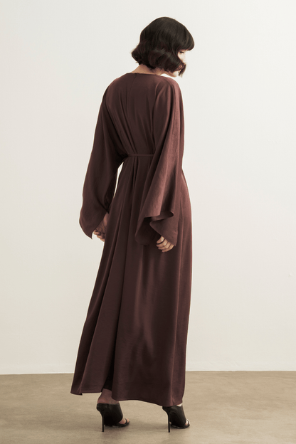 Yasira Batwing Sleeve Satin Dress, Ecru