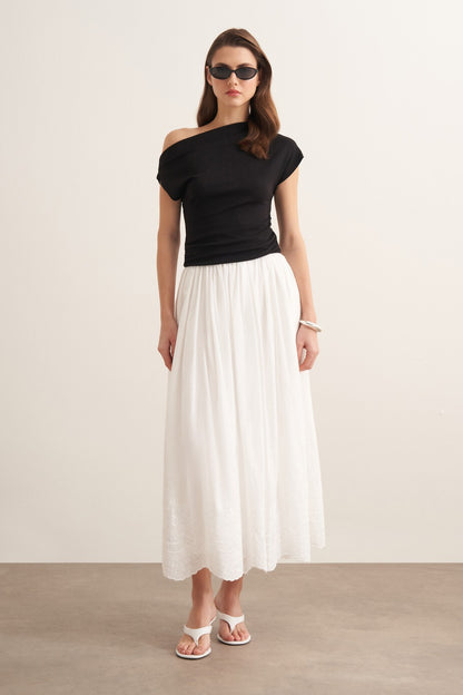 Aubree Embroidered Voile Skirt White