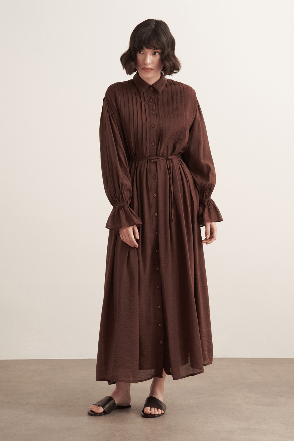 Talia Ribbed Detail Dress, Mink